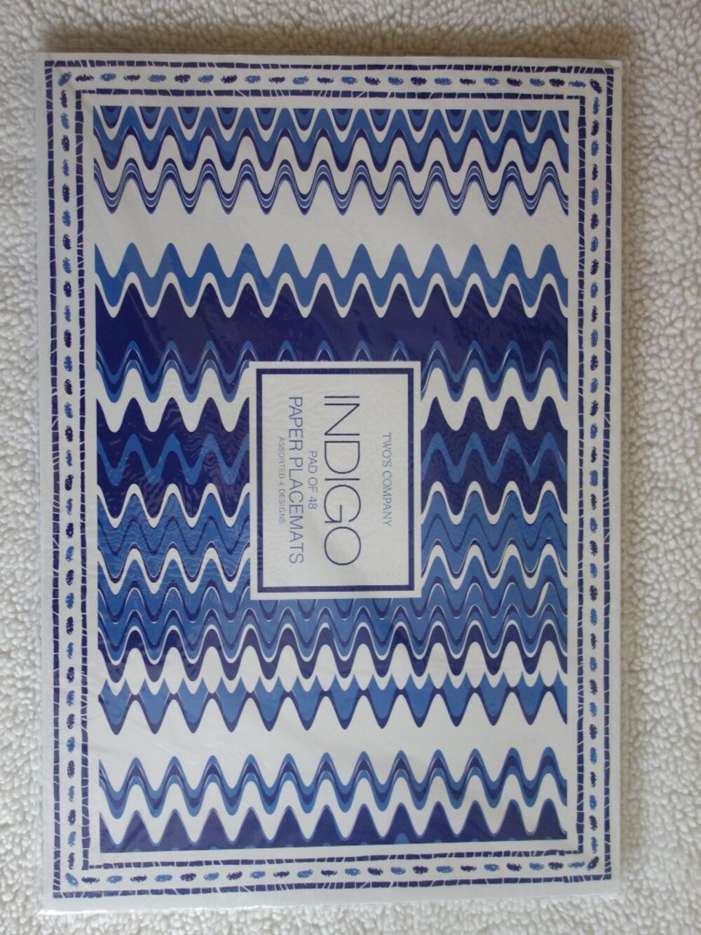 NIP Sealed TWO’S COMPANY Indigo Pad of 48 Paper Placemats – 4 Designs